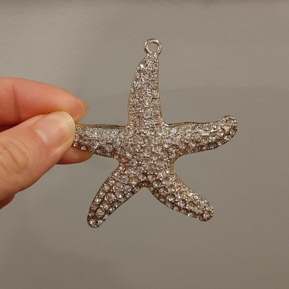 SET Of 2 Necklace Pendants Gold Dipped Genuine Abalone Shell Rhinestone Starfish - Picture 2 of 13